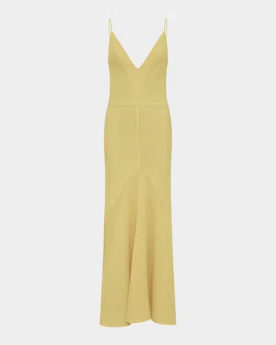 Gabriela Hearst Brigita Backless Fluted Alpaca Slip Dress In Cadmium Yellow