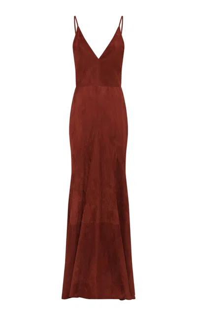 Gabriela Hearst Brigita V-neck Suede Maxi Dress In Brown