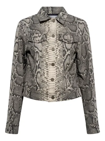 Gabriela Hearst Bronte Snakeskin-print Crop Denim Jacket In Greyscale In Gray