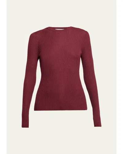Gabriela Hearst Browning Cashmere-silk Rib Crewneck Sweater In Bordeaux