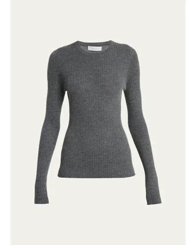 Gabriela Hearst Browning Cashmere-silk Rib Crewneck Sweater In Smoke