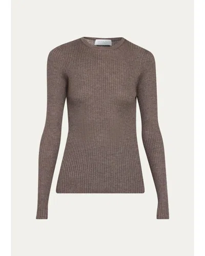 Gabriela Hearst Browning Cashmere-silk Rib Crewneck Sweater In Walnut