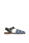 Gabriela Hearst Calla Sandal In Black Multi Leather Crochet In Black/ivory/sapphire
