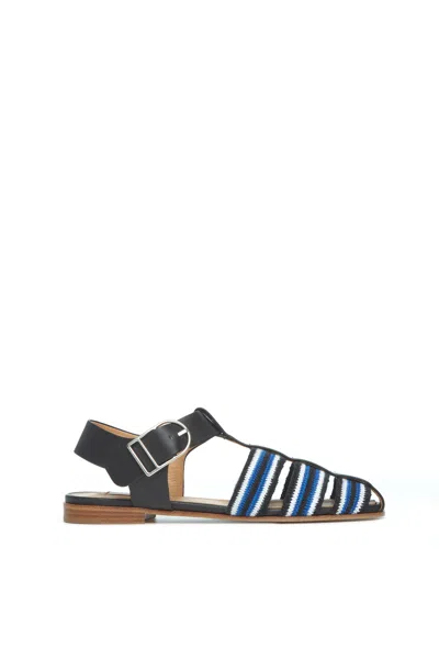 Gabriela Hearst Calla Sandal In Black Multi Leather Crochet In Black/ivory/sapphire