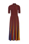 Gabriela Hearst Calypso Pinstripe Knit Midi Dress Burnt Sienna Merino Wool In Burgundy