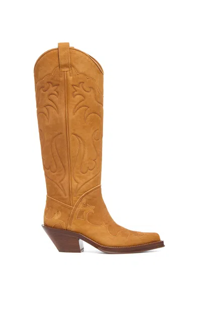Gabriela Hearst Capitana Embroidered Suede Knee Boots In Brown