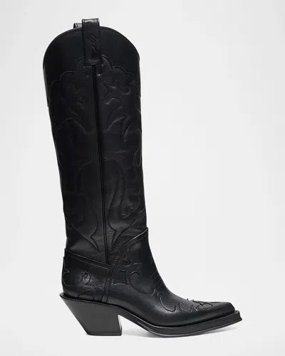 Gabriela Hearst Capitana Embroidered Leather Knee-high Cowboy Boots In Black