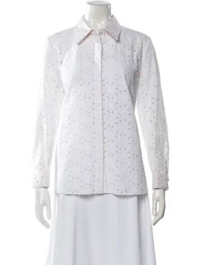 Pre-owned Gabriela Hearst Cashmere Patterned Blouse In White