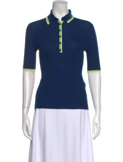 Pre-owned Gabriela Hearst Cashmere Three-quarter Sleeve Polo In Blue