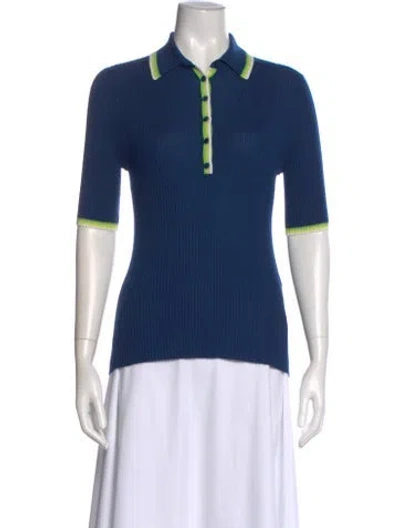 Pre-owned Gabriela Hearst Cashmere Three-quarter Sleeve Polo In Blue