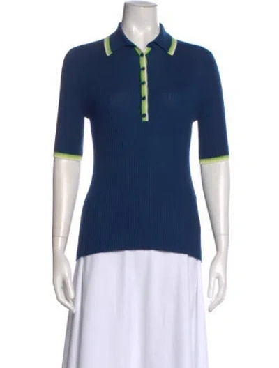 Pre-owned Gabriela Hearst Cashmere Three-quarter Sleeve Polo In Blue