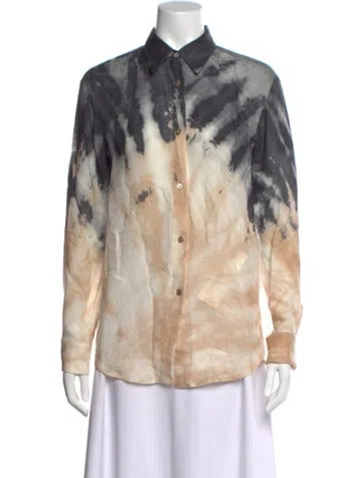 Pre-owned Gabriela Hearst Cashmere Tie-dye Print Button-up Top In Neutral