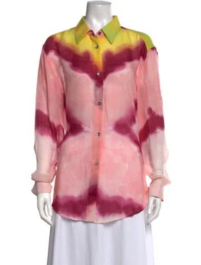 Pre-owned Gabriela Hearst Cashmere Tie-dye Print Button-up Top In Pink