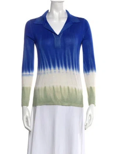 Pre-owned Gabriela Hearst Cashmere Tie-dye Print Polo In Blue