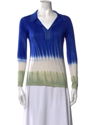 Pre-owned Gabriela Hearst Cashmere Tie-dye Print Polo In Blue