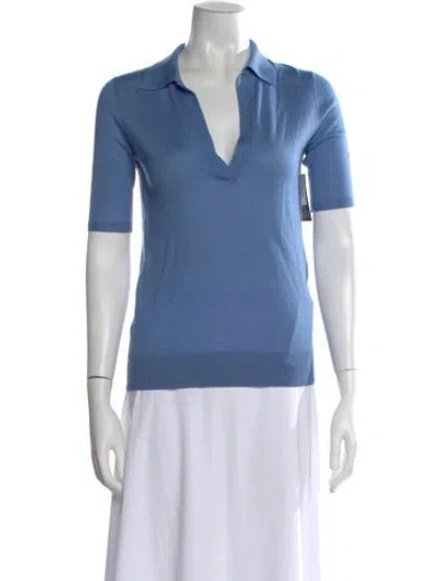 Pre-owned Gabriela Hearst Cashmere V-neck Polo W/ Tags In Blue