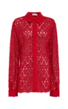 Gabriela Hearst Cassia Shirt In Scarlet Red Cashmere Lace