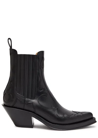 Gabriela Hearst Cassidy Embroidered Leather Cowboy Boots In Black