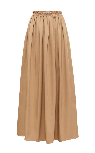 Gabriela Hearst Chiara Pleated Midi Skirt In Camel Sea Island Cotton Twill