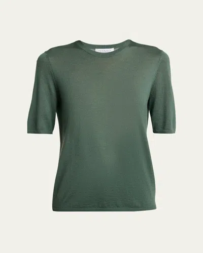 Gabriela Hearst Chryse Cashmere-silk Short-sleeve Sweater In Green