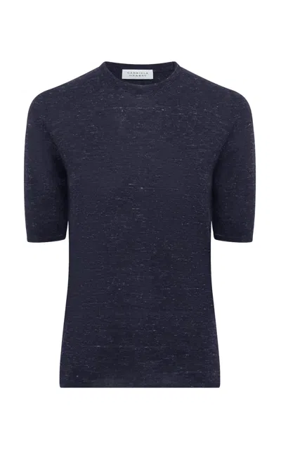 Gabriela Hearst Chryse Knit T-shirt In Navy Cashmere Silk With Hemp