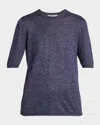 Gabriela Hearst Chryse Short-sleeve Melange Cashmere Sweater In Blue