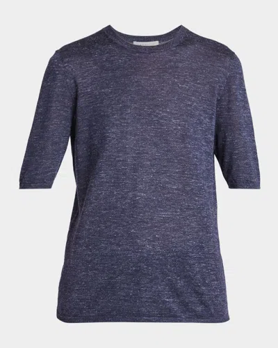 Gabriela Hearst Chryse Short-sleeve Melange Cashmere Sweater In Blue