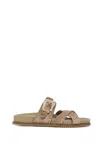 Gabriela Hearst Suede Buckle Crisscross Slide Sandals In Sand