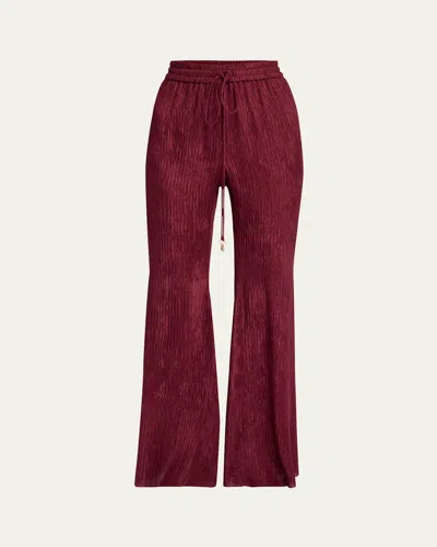Gabriela Hearst Claude Crinkle Drawstring Flared Pants In Bordeaux