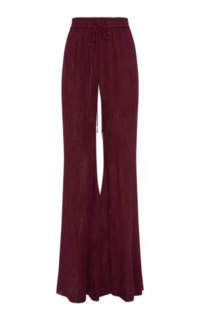 Gabriela Hearst Claude Flare Pant In Bordeaux Plisse Silk