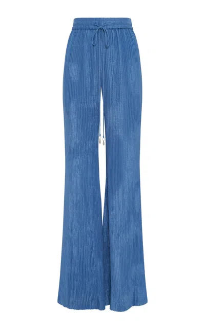 Gabriela Hearst Claude Flare Pant In Sky Plisse Silk