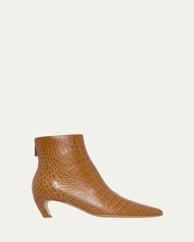 Gabriela Hearst Clayton Croc-embossed Leather Ankle Boots In Brown