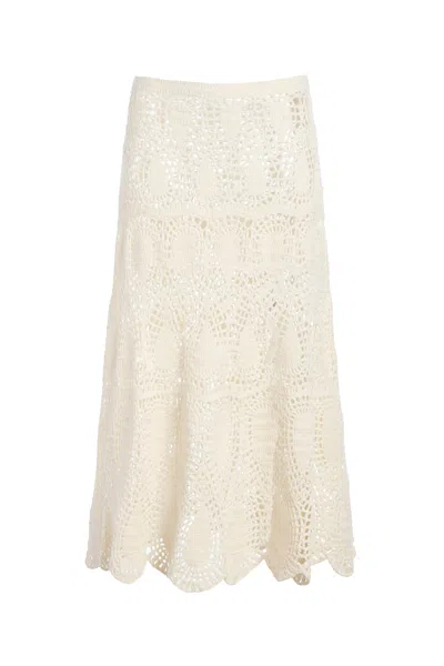 Gabriela Hearst Cleo Crochet Skirt In Ivory Wool Cashmere