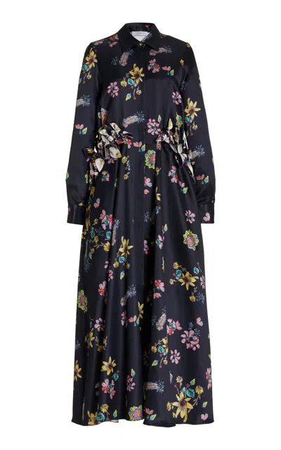 Gabriela Hearst Clive Shirtdress In Dark Navy Multi Printed Silk In Black
