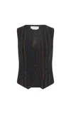 Gabriela Hearst Coleridge Vest In Charcoal Multi Pinstripe Wool Cashmere In Black
