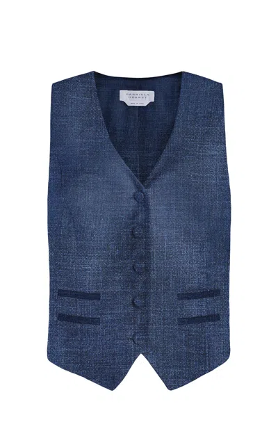 Gabriela Hearst Coleridge Vest In Denim Virgin Wool Silk With Linen