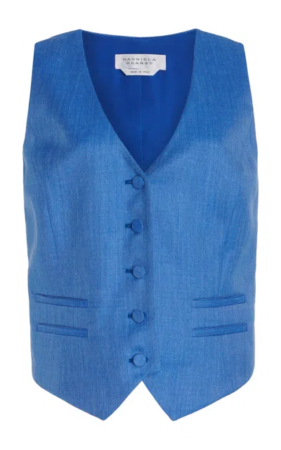 GABRIELA HEARST COLERIDGE VEST IN SAPPHIRE VIRGIN WOOL AND SILK LINEN