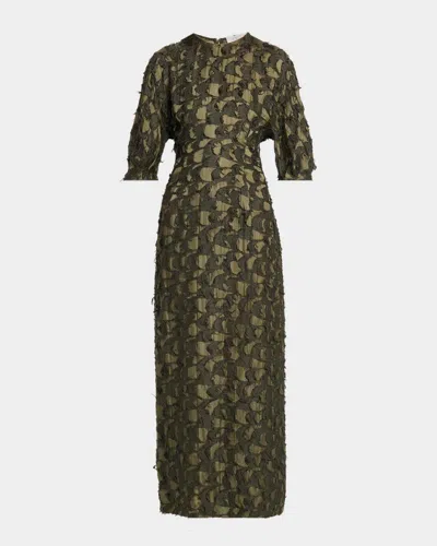 Gabriela Hearst Coretta Fil Coupé Silk-wool Maxi Dress In Green