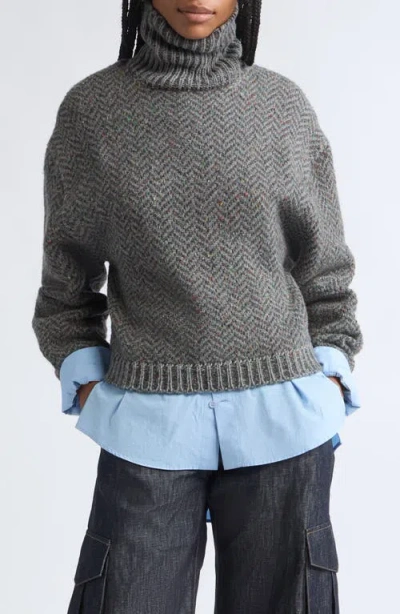 Gabriela Hearst Courtney Cashmere Herringbone Tweed Turtleneck Sweater In Charcoal Multi