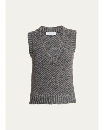 Gabriela Hearst Cresset Cashmere Speckled Herringbone V-neck Vest In Charcoal Multi