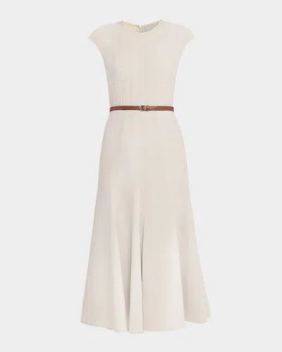Gabriela Hearst Crowther Cap-sleeve Corset Midi Dress In Neutral