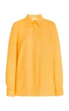 Gabriela Hearst Cruz Shirt In Aloe Linen In Fluorescent Orange