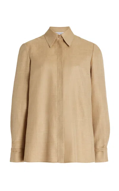 Gabriela Hearst Cruz Shirt In Hay Virgin Wool And Silk Linen