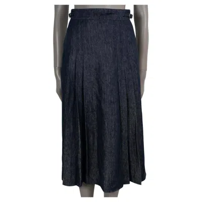 Pre-owned Gabriela Hearst Dark Blue Linen 2022 Lerna Plated Midi Skirt 38 S