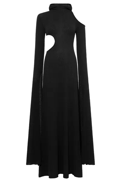 Gabriela Hearst Daya Cutout Knit Hoodie Maxi Dress In Black Mulberry Silk