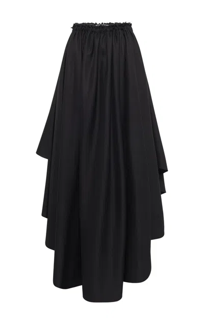 GABRIELA HEARST DEA PLEATED MAXI SKIRT IN BLACK VIRGIN WOOL SILK LINEN