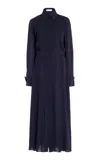 Gabriela Hearst Delphine Corrugated Shirtdress In Dark Navy Silk Georgette Twill In Dark Navy
