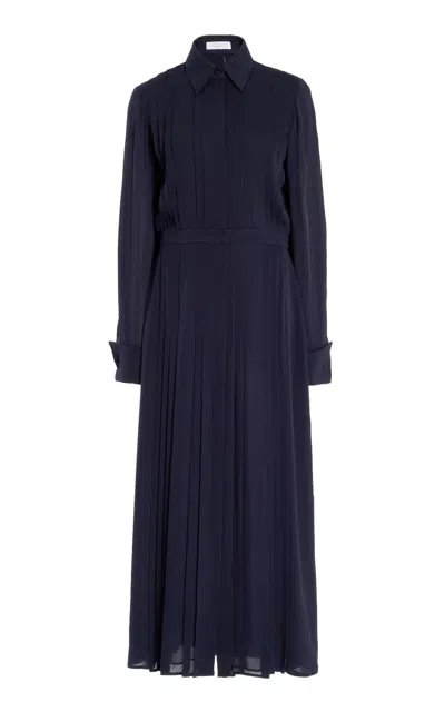 Gabriela Hearst Delphine Corrugated Shirtdress In Dark Navy Silk Georgette Twill