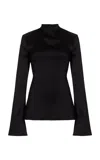 Gabriela Hearst Delwyn Double Satin Wide Sleeve Top In Black