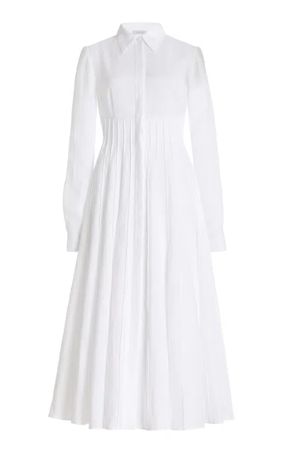 Gabriela Hearst Dewi Pleated Shirtdress With Belt In White